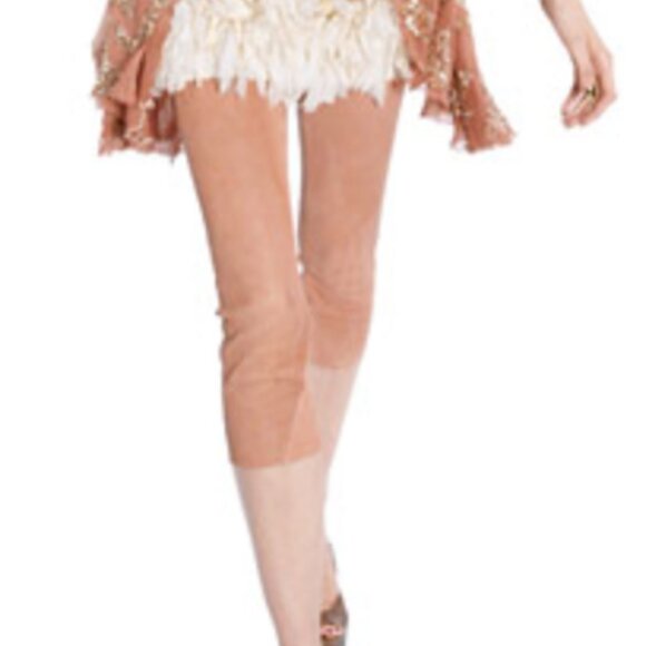 Alice + Olivia Beige Leather Cropped Pants (Rare ss 2011) size 2 - Picture 3 of 11